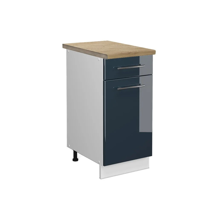 Vicco Küchenunterschrank Fame-Line mit Schubladen Weiß Dunkelblau Hochglanz und Arbeitsplatte Eiche Breite: 40 cm, Tiefe: 40 cm, Höhe: 82 cm - Bild 3