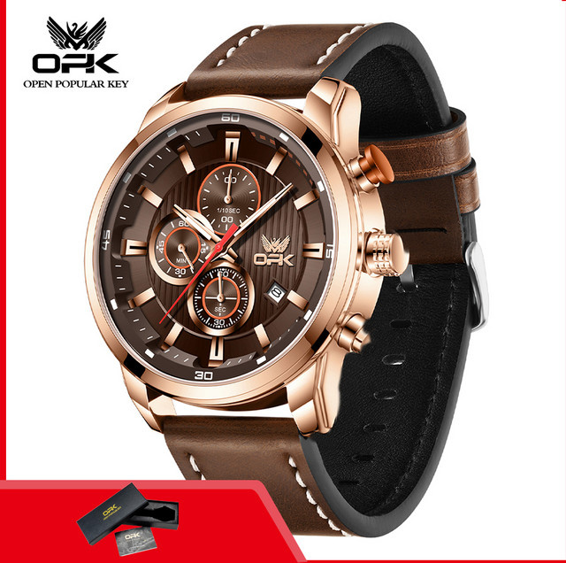 OPK Armbanduhr Quarz, Lederarmband, Schwarz, Roségold, Herren - Bild 1