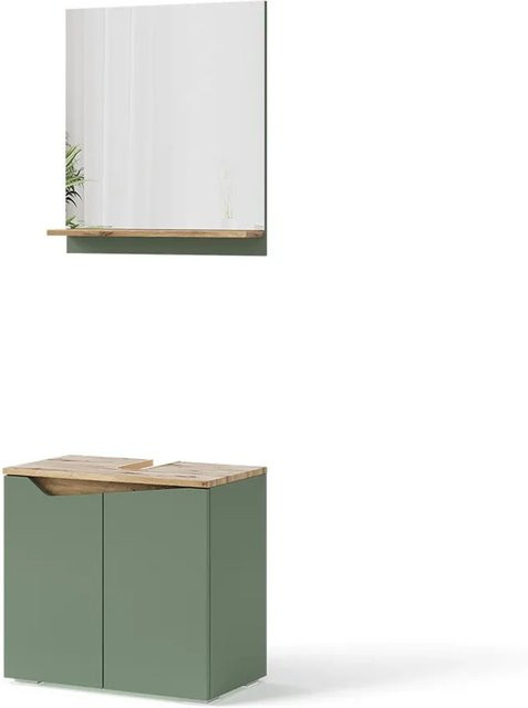 Vicco Badmöbel-Set Marelle in Grün/Artisan, bestehend aus Waschtischunterschrank und Spiegelschrank, modern und matt - Bild 1