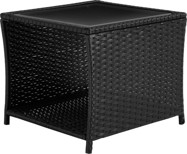 WOLTU Polyrattan Gartentisch in Schwarz mit Glasplatte und offenem Stauraum für Balkon und Terrasse - Bild 1