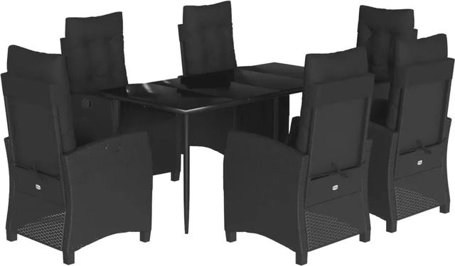 vidaXL 7-teilige Garten-Essgruppe aus Poly Rattan in Schwarz mit Kissen und Tisch aus gehärtetem Glas - Bild 1