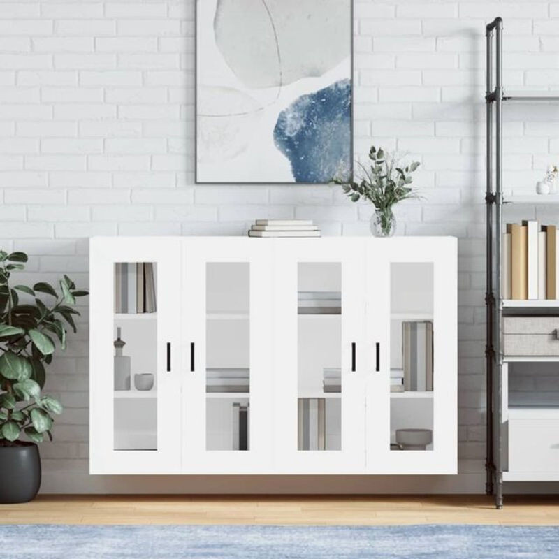 Vidaxl Set aus 2 modernen Hängeschränken in Weiß aus Holzwerkstoff und Glas mit Drehtüren, B/H/T: 69,5 x 90 x 34 cm - Bild 1