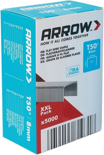 Arrow Klammer T50 Flat Wire in Silber/Grau, Länge: 8 mm, 5.000 Stück - Bild 1