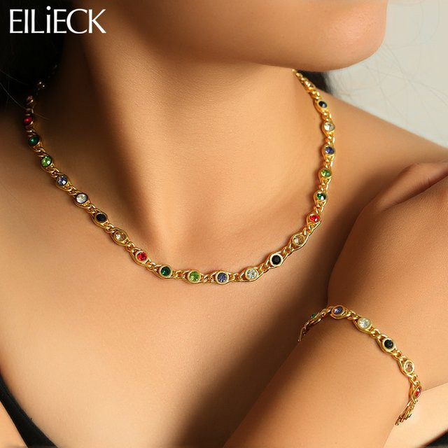 EILIECK Schmuck-Set Edelstahl, Bunte Zirkonia, Damen - Bild 1