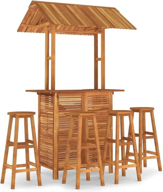 vidaXL 5-tlg Gartenbar-Set aus Akazien-Massivholz, Braun, B/T/H: 122 x 106 x 106 cm, 217 x 122 x 106 cm - Bild 1