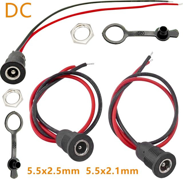 DC-022D Einbaubuchse 10A mit 15 cm Kabel und wasserdichter Kappe, Schwarz, 5,5 x 2,1 mm / 5,5 x 2,5 mm - Bild 1