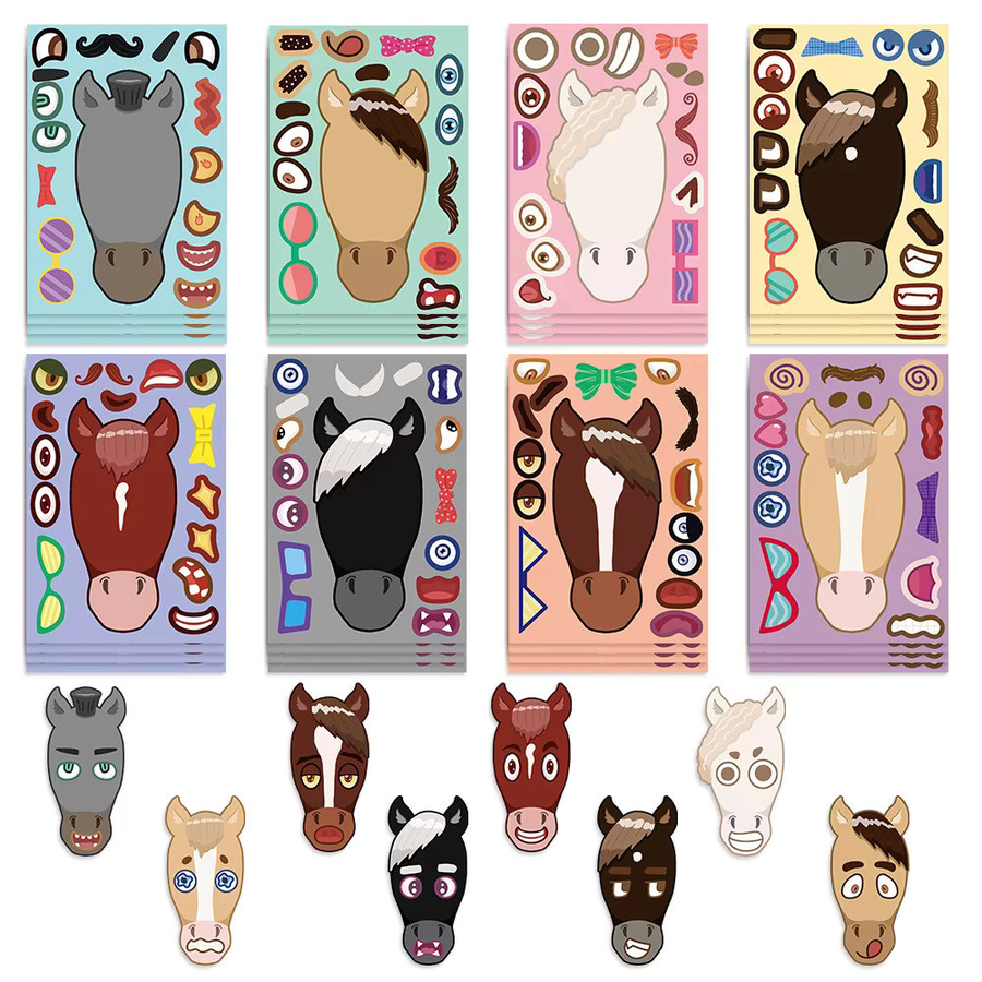 8 Designs Cartoon-Pferdekopf-Collage-Aufkleber von AnimeWorlds Store, wasserfeste DIY-Aufkleber in Multicolour für Tagebücher, Handyhüllen und Notizbücher - Bild 3