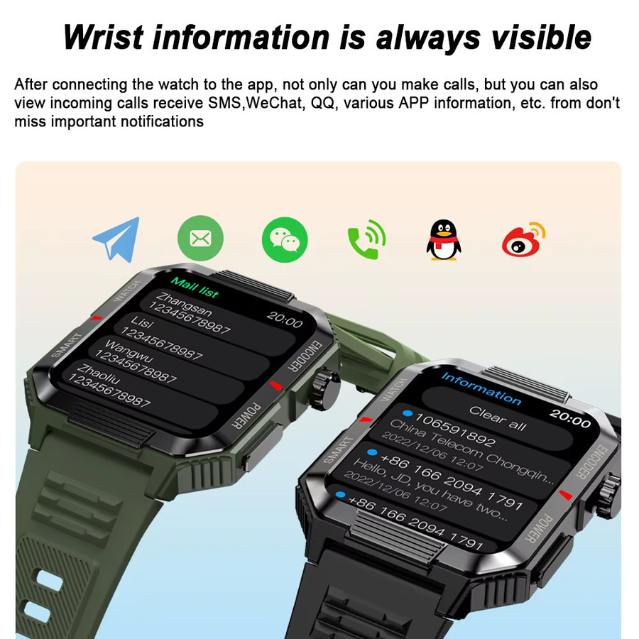 ChiBear EGC + PPG GPS Sport Fitness Tracker Smartwatch für Männer mit 1,99 Zoll HD Bildschirm, Herzfrequenzmessung und Bluetooth Anruffunktion in Schwarz oder Grün - Bild 3