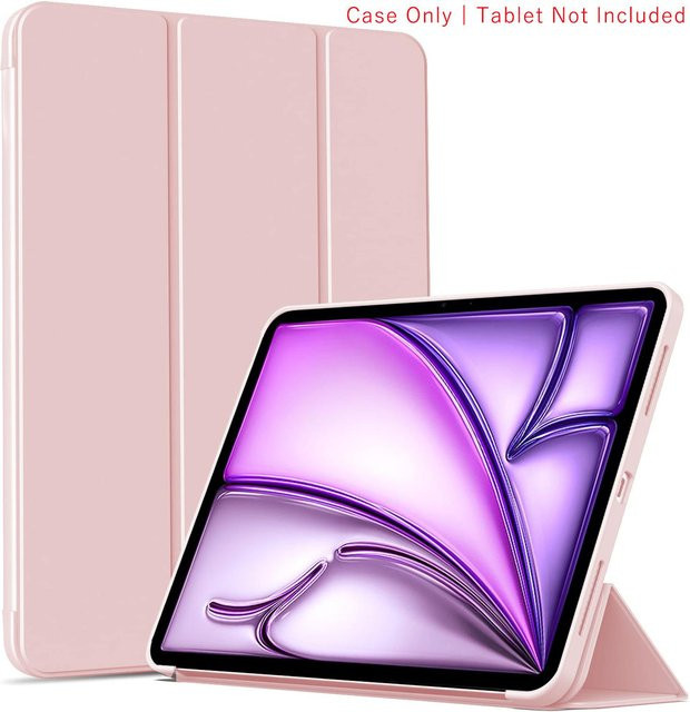 Magnetische Schutzhülle für iPad Air 13 Zoll (M2/M3) 2024 mit dreifacher Klappfunktion aus PU-Leder in Pink - Bild 1