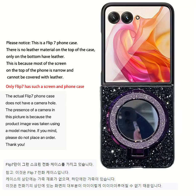 Luxuriöse Kunstleder-Schutzhülle mit glänzenden Strass-Diamanten für Samsung Galaxy Z Flip 7 6 5 4 3 in Weiß mit Spiegelhalter und Hartschalen-Schutz - Bild 3