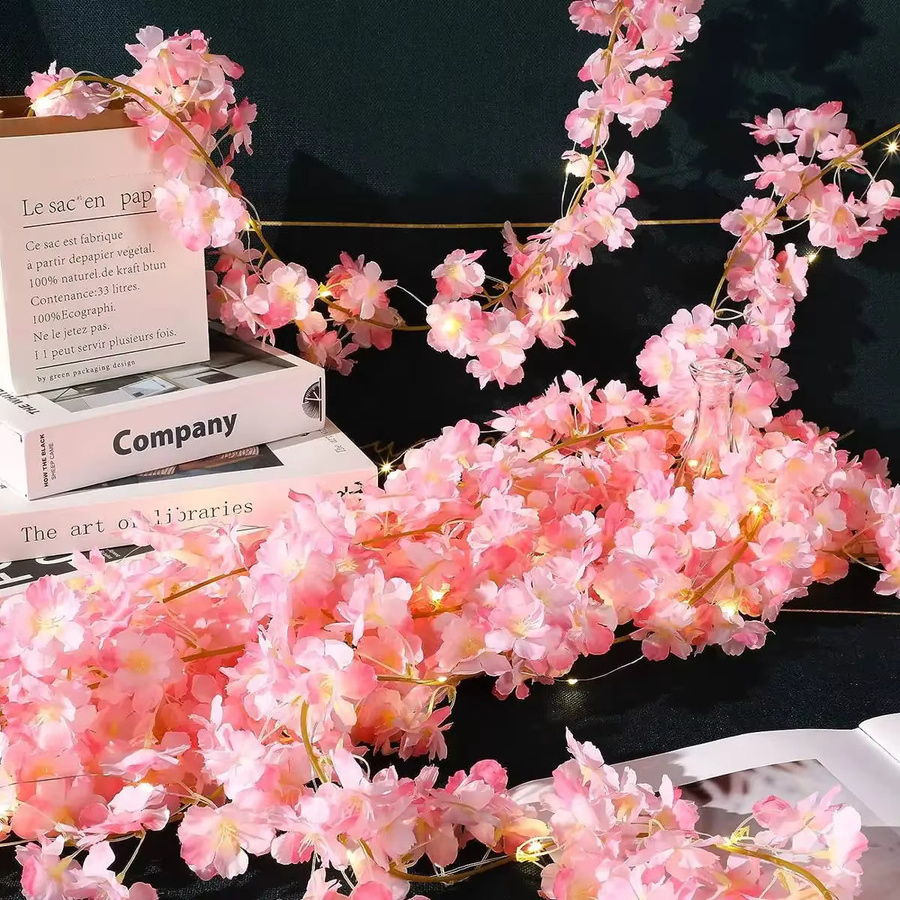 OKAL RED EAST Künstliche Kirschblütenrebe aus Seide in Rosa für Hochzeiten und Dekorationen - Bild 2