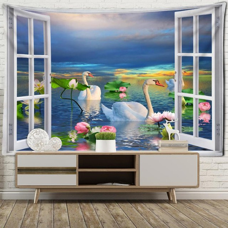 Super Six Wandteppich mit tropischem Landschaftsmotiv in Grau und Multicolour, B/H: 95 x 70 cm