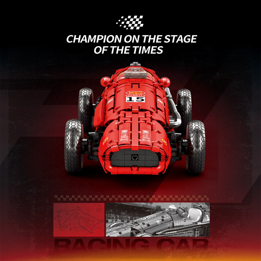 Inhaw Retro Formel 500 Racing Auto, Bausteine, 1809 Teile, 1:8 Maßstab, Rot - Bild 3