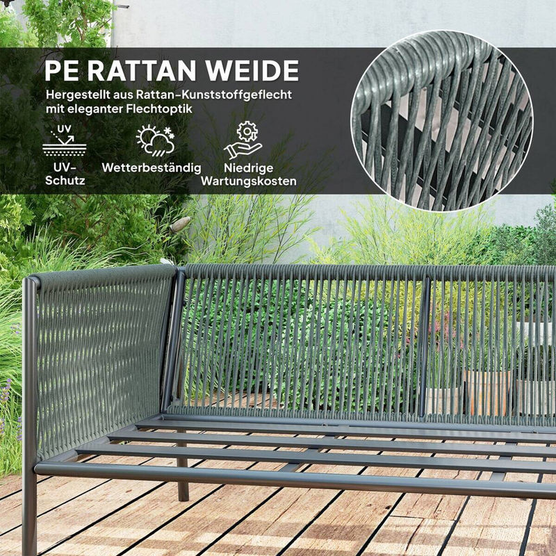 Outsunny Polyrattan Gartenmöbel Set mit Eckstuhl, zwei einarmigen Stühlen und abnehmbarem Couchtisch in Dunkelgrau - Bild 3