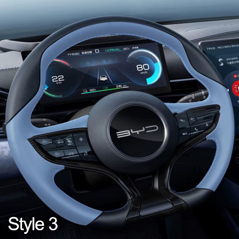 HuiER Lenkrad Abdeckung aus Nappa Leder für BYD Seal 2022 2023 2024 in Blau - Bild 2