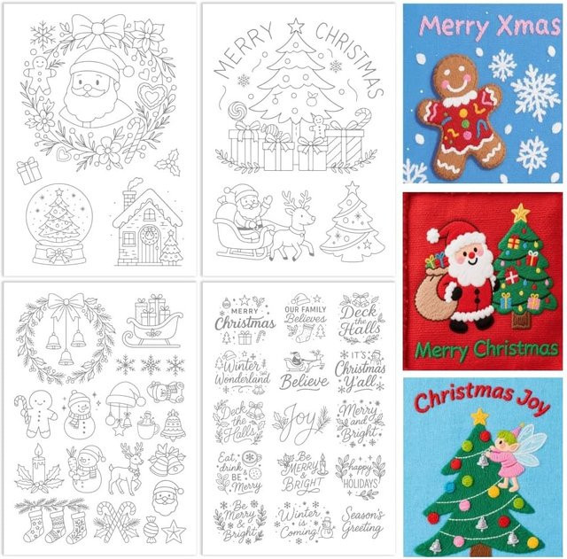 Wasserlösliche Weihnachts-Stickstabilisatoren mit 4-Blatt-Design in Weiß zum Aufnähen und Stickerei-Set - Bild 1