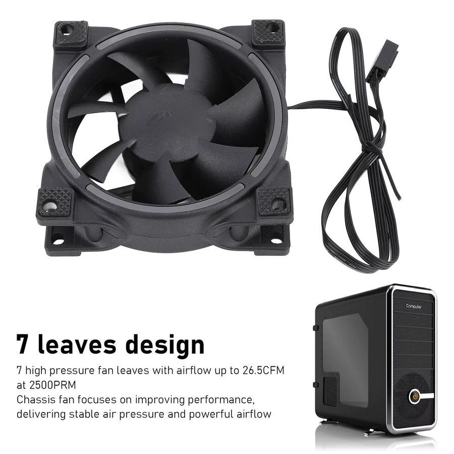 VBESTLIFE PWM-Gehäuselüfter 80 mm in Schwarz mit MFDB-Dynamikdrucklager und Temperaturregelung (800–2500 U/min) - Bild 4
