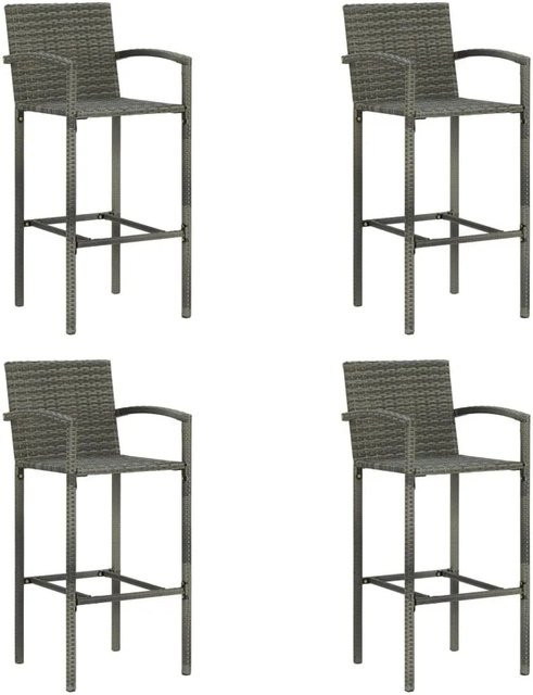 Set aus 4 vidaXL Barhockern aus grauem Poly-Rattan mit pulverbeschichtetem Stahlgestell - Bild 1