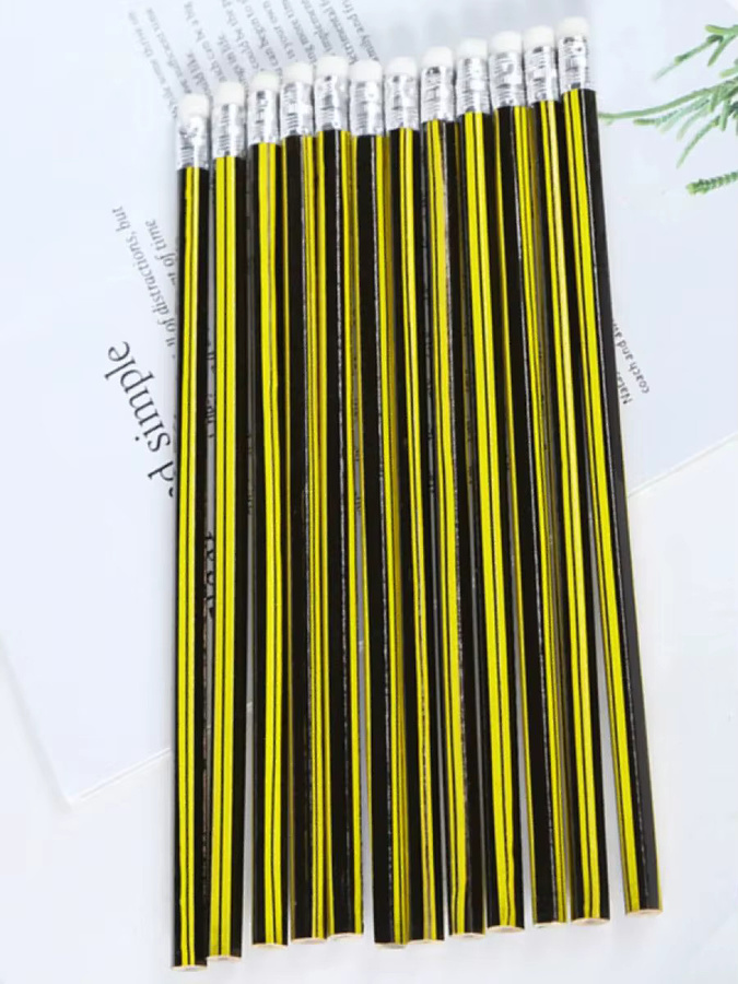 12 Stück farbig gestreifte HB-Bleistifte aus Holz mit Radiergummi in Multicolour - Bild 2