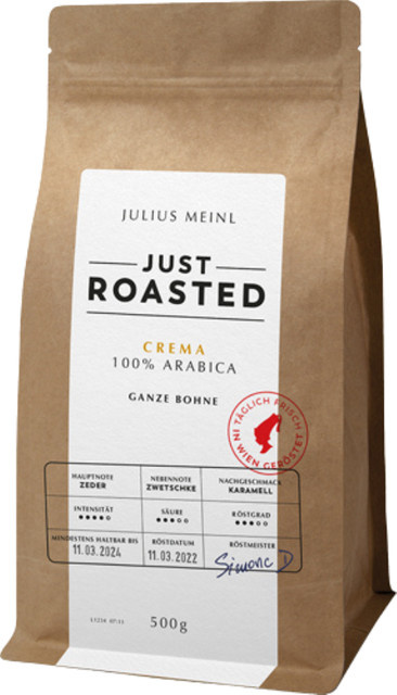 Julius Meinl Just Roasted Crema, Kaffee, Ganze Bohne, 500g - Bild 1