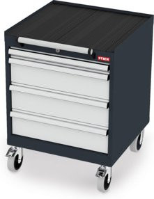 STIER Mobiler Schubladenschrank aus Stahl mit 4 Schubladen und Lenkrollen, Grau, B/T/H: 60 x 57,5 x 79 cm - Bild 1