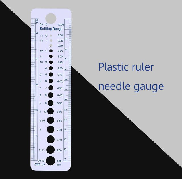 mfySpace Stricknadelmaß Lineal aus Kunststoff in Weiß mit cm und Zoll für US UK Kanada Größen 2 bis 10mm - Bild 1