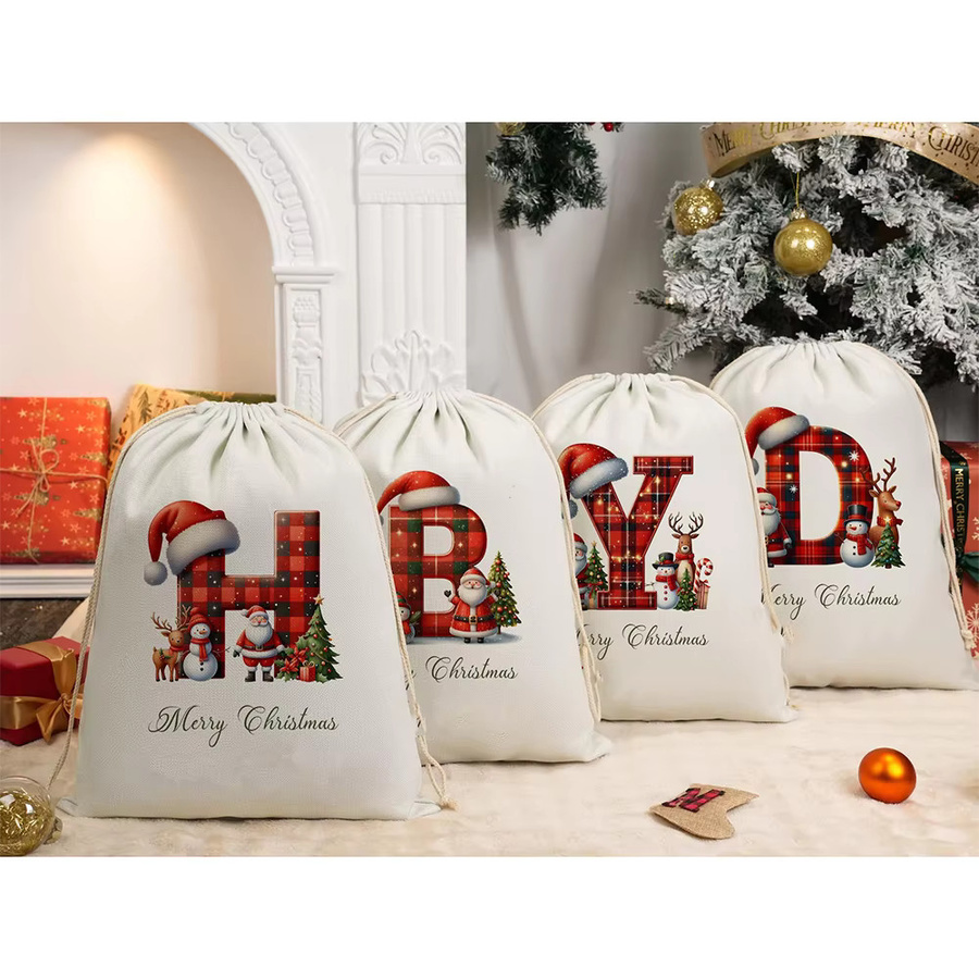 Weihnachtssack aus weißem Bio-Textil mit Kordelzug für Kinder und Babys - Bild 2