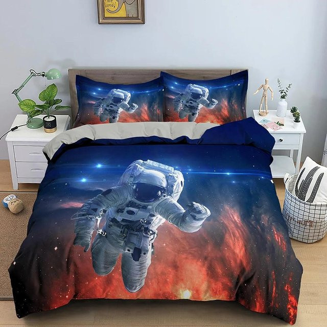 Bettwäsche Set Astronauten Motiv von Wucifang Bags, 2-teiliges Set aus Mikrofaser bestehend aus Bettbezug und Kissenbezug, Mehrfarbig, Breite: 70 cm, Länge: 133 cm - Bild 1
