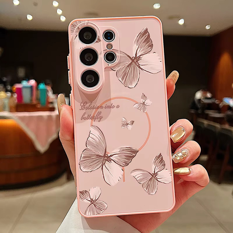 Magnetische Handyhülle mit Retro Schmetterling-Druck für Samsung Galaxy S26 S25 S24 S23 S15 A56 A55 A36 A37 A17 A16 A15 in Blau - Bild 4