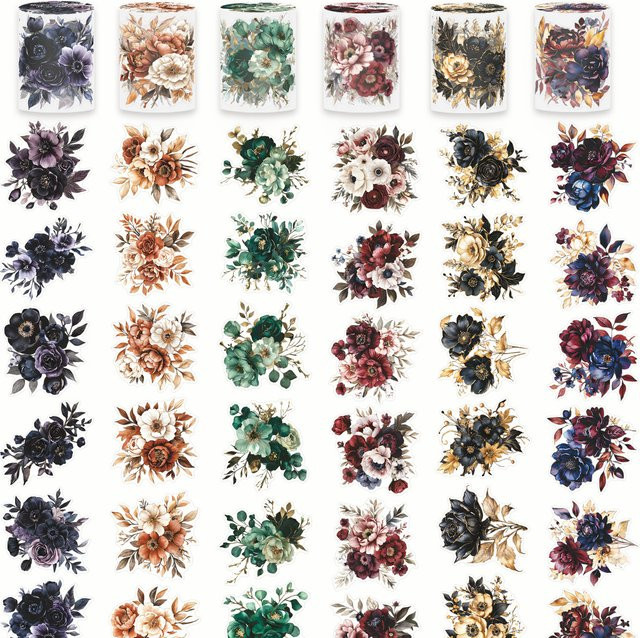 6er Set Blumenaufkleber aus PET für Scrapbooking und DIY Bastelarbeiten, Mehrfarbig - Bild 1