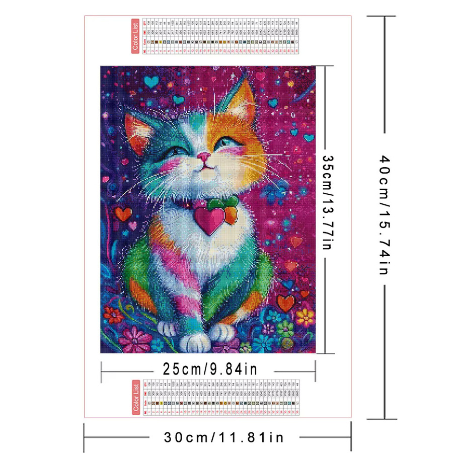 AZQSD Diamant-Mosaik DIY Set Katzen-Tier-Malerei mit bunten Strasssteinen, B/H: 20 x 30 cm - Bild 2