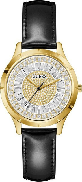 Guess Damenuhr, Analoguhr, Quarz, Edelstahl, Gold, Leder, 35 mm, Kristall - Bild 1