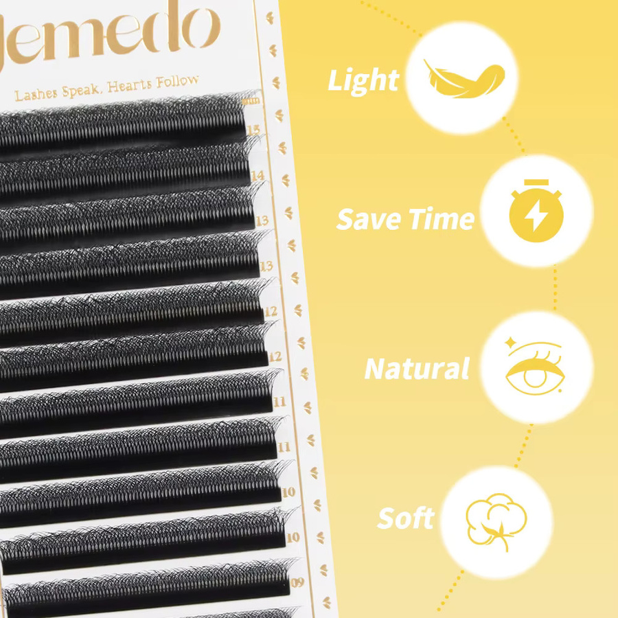 JEMEDO W-Shape Wimpernextensions, 0,07 mm, 6D Volumenfächer, C/D/M Curl - Bild 2