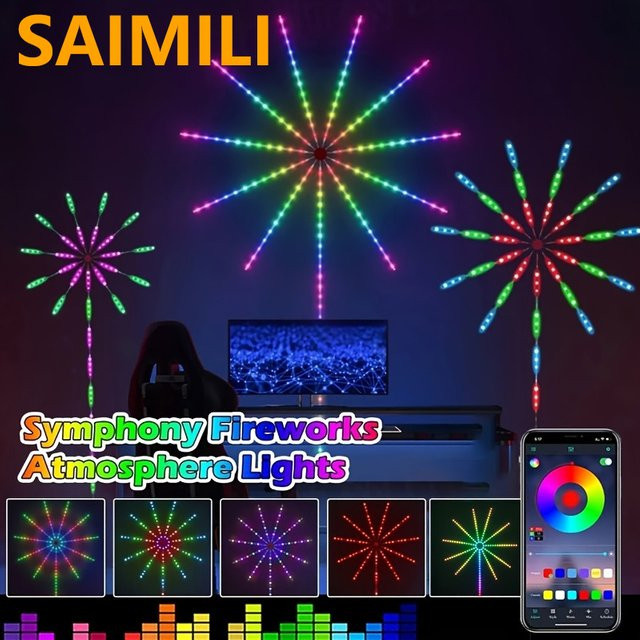 Saimili RGBIC LED-Feuerwerk Lichter mit Bluetooth App-Steuerung und Musik-Synchronisation, Multicolour Smart LED-Beleuchtung für Party und Weihnachten - Bild 1