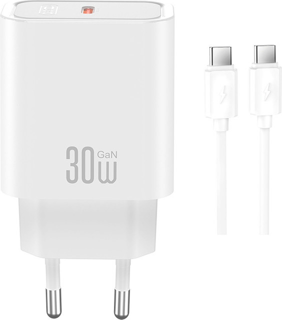 XO Design CE41 Netzteil mit USB-C-Kabel, 30W, 3A, Weiß - Bild 1