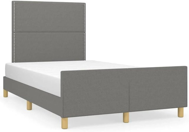 vidaXL Bettgestell mit Kopfteil aus Stoff in Dunkelgrau, B/T/H: 120 x 200 x 128 cm - Bild 1