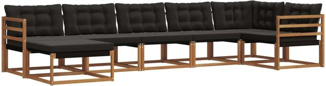 vidaXL Outdoor-Sofagarnitur L-Form aus Akazienholz und Textilene in Schwarz und Natur mit Kissen - Bild 1