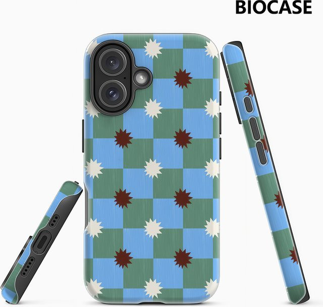 Blaue Schachbrettsterne Handyhülle für Apple iPhone 17 16 15 14 13 12 Pro Max Plus mit doppelschichtiger Rückseite - Bild 1