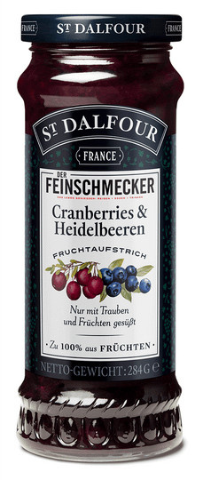 St. Dalfour Konfitüre Cranberries & Heidelbeeren Feinschmecker Edition 284 g - Bild 1
