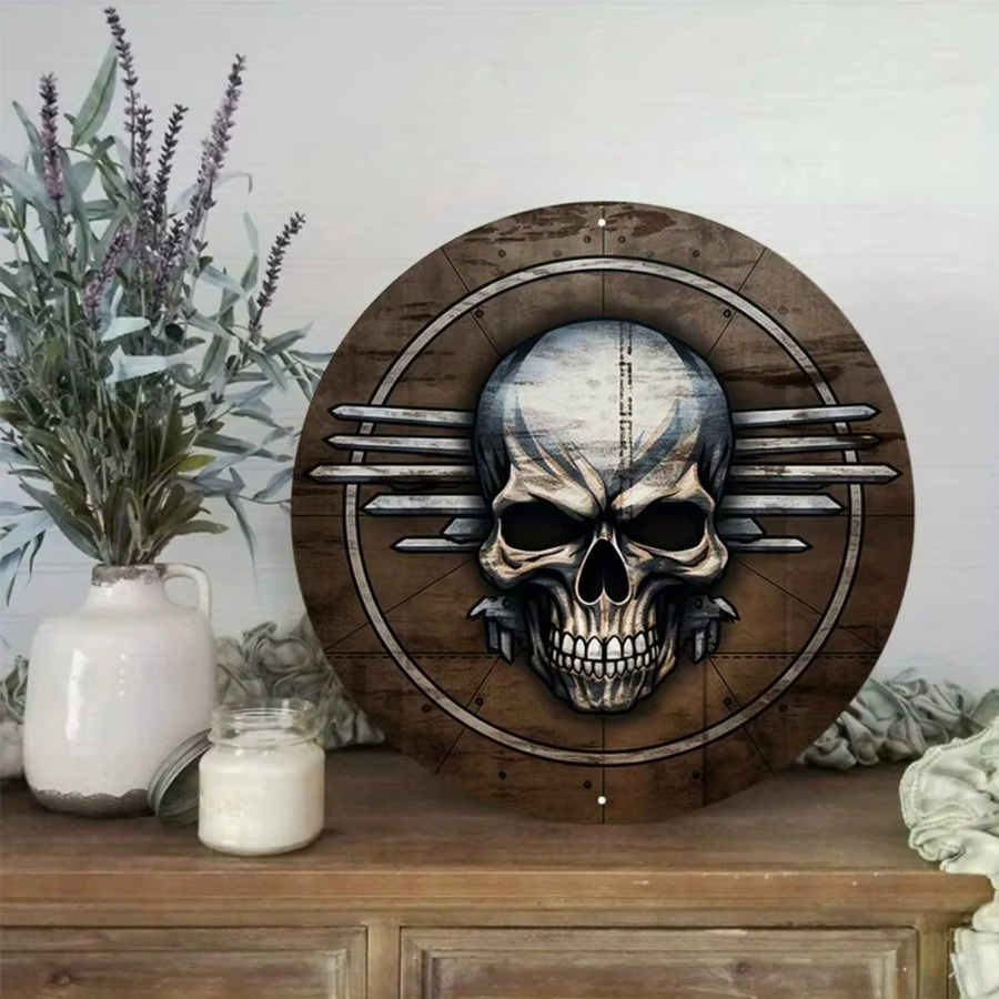 CIFBUY AirForceFlyingSkull Metallschild in Rundform mit Holzkreis-Design, Mehrfarbig - Bild 4