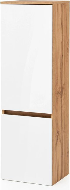 Held Möbel Midischrank Salerno in Matt Weiß-Wotaneiche mit Regalböden, B/T/H: 40 x 35 x 130 cm - Bild 1