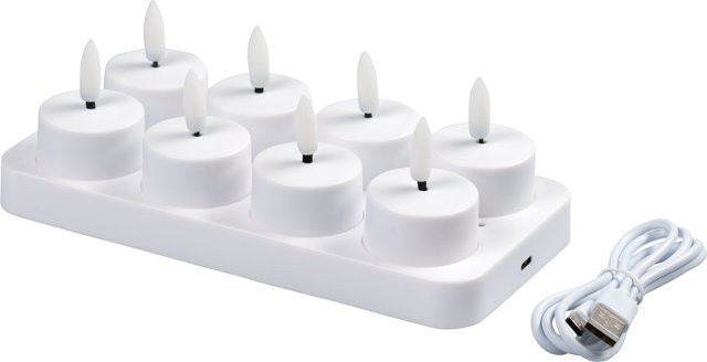 8 Stück LED-Akku-Teelichter von viva domo in Weiss mit Flackereffekt - Bild 1