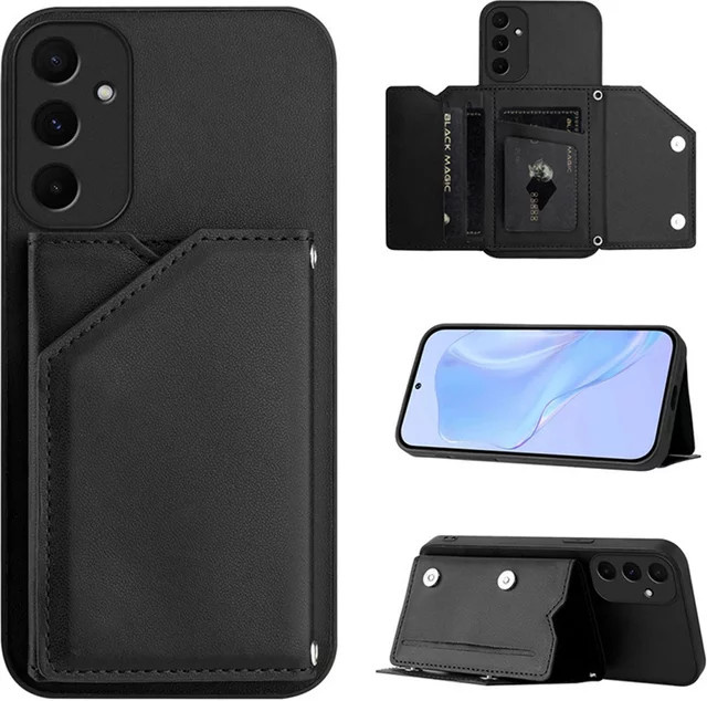 Leder-Brieftasche mit Kartenhalter als Schutzhülle für Samsung Galaxy M55 M35 M15 M16 M06 M12 5G in Lila - Bild 1
