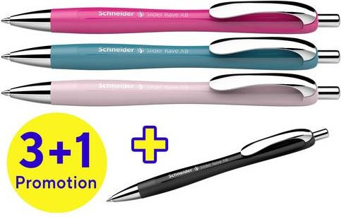 Schneider Slider Rave Kugelschreiber 4er Pack Multicolor mit blauer Tinte - Bild 1