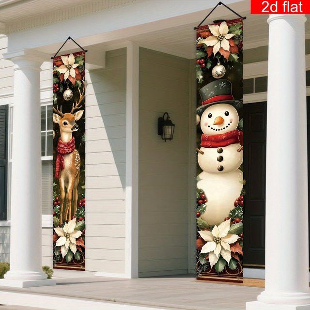VIKAMA Weihnachtsbanner mit Schneemann- und Rentier-Design als festliche Wanddekoration für Weihnachten - Bild 1