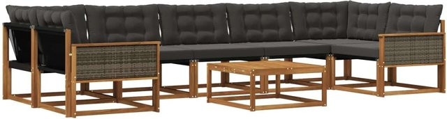 vidaXL Outdoor-Sofagarnitur aus Akazienholz mit 8 Textilene-Kissen in Schwarz und Braun - Bild 1