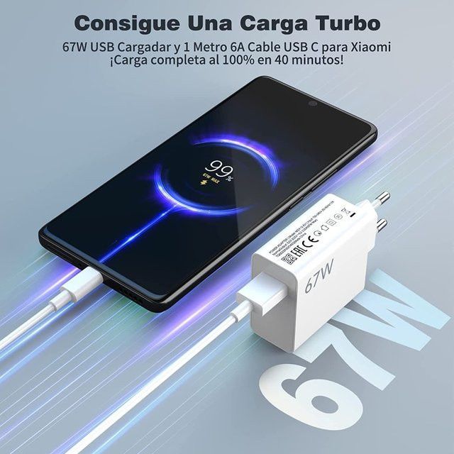 Xiaomi 67W Schnellladegerät mit 1m Typ-C-Kabel in Weiß für Xiaomi 14T, 13T, 13 Lite, 12, 12S Ultra, 12X, 11T und Redmi Note 12 Pro/11 Pro - Bild 1