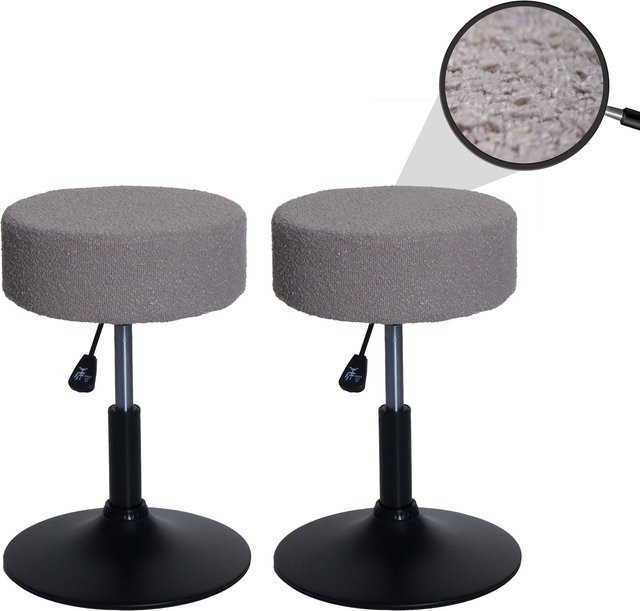 2er-Set MCW Hocker C22 höhenverstellbar und drehbar aus Stoff Bouclé in Beige, Durchmesser: 37 cm - Bild 1