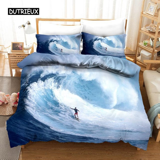 Bettwäsche Set Surfen mit Surfbrett und Ozean Motiv von Binchi Outdoor Product in Blau, B/H: 172 x 218 cm - Bild 1