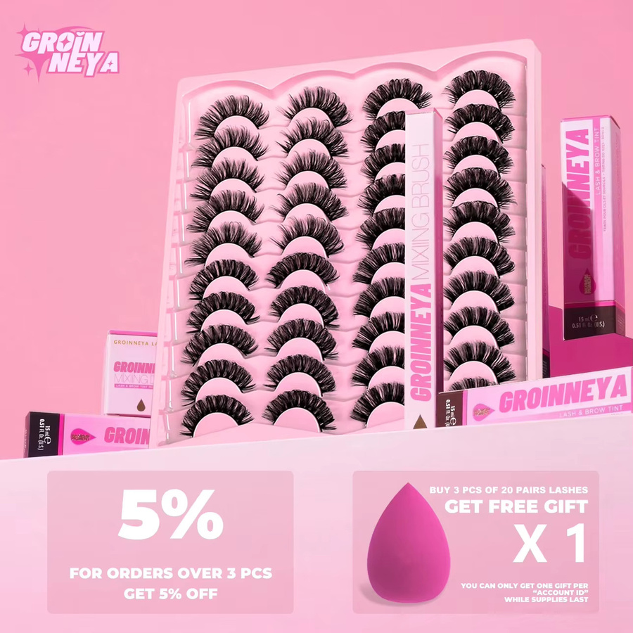 GROINNEYA Falsche Wimpern Faux Nerz 3D, Natürlich, Unisex - Bild 2